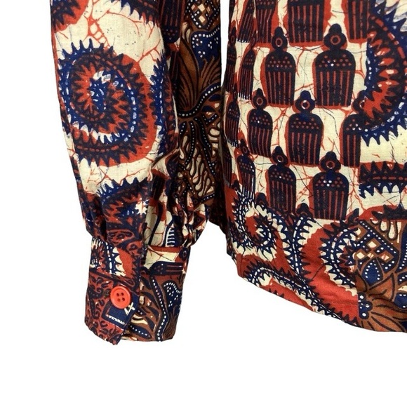 Vintage JCPenney African Afro-Centric Print Cotton Button Down Shirt - Picture 7 of 14